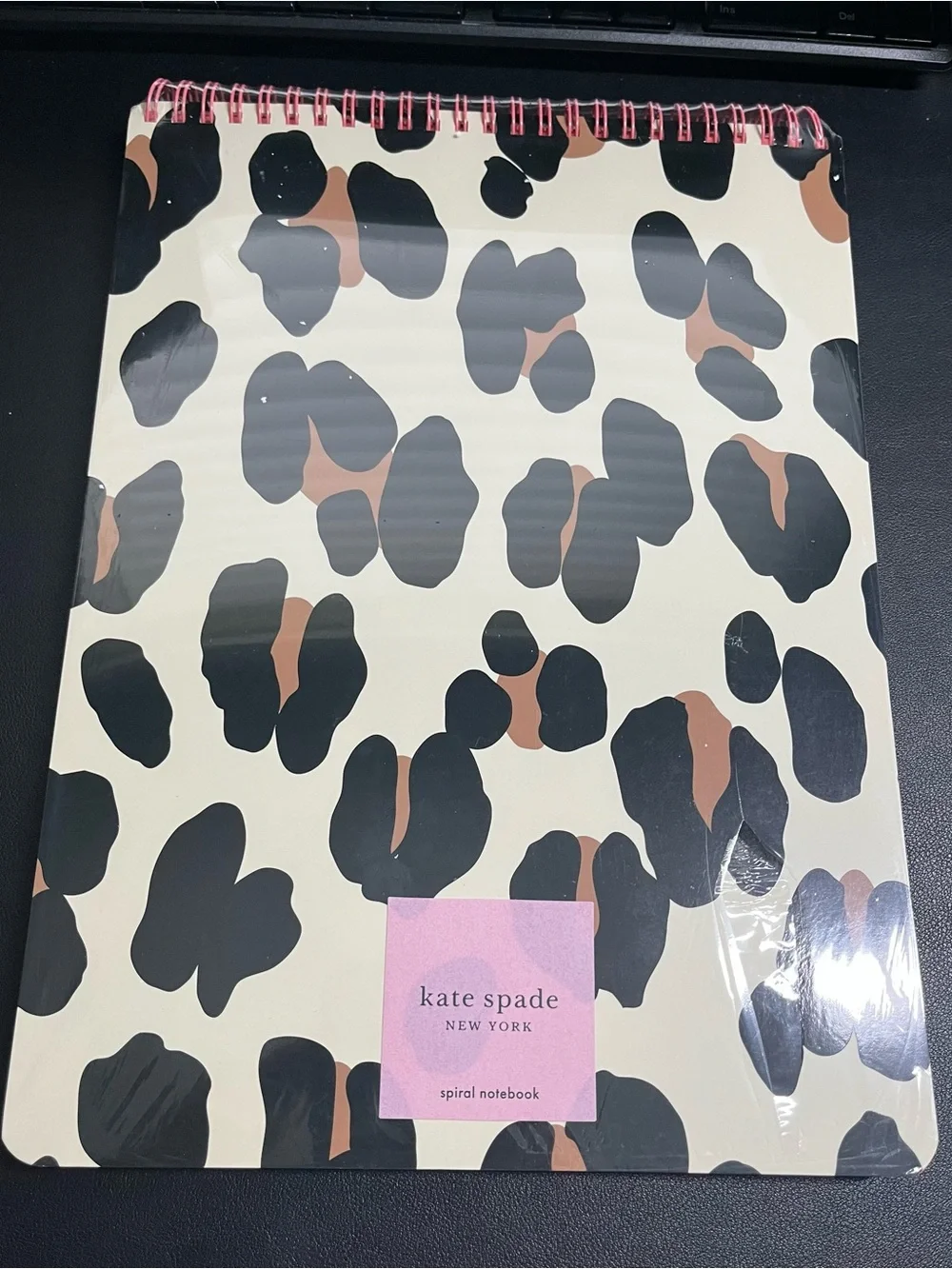 kate spade Leopard Print Spiral Notebook in Cream, Black, Brown with Pink Accent